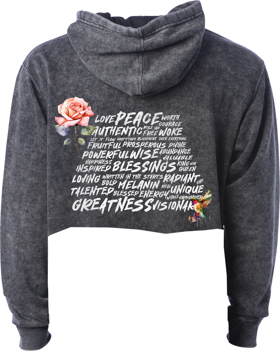 Spread Love Cropped Hoodie – Rose & Hummingbird Edition