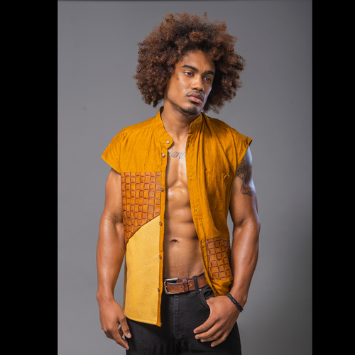 Genuine Leather Sleeveless Shirt | Golden Textures | Tsion Tyeese